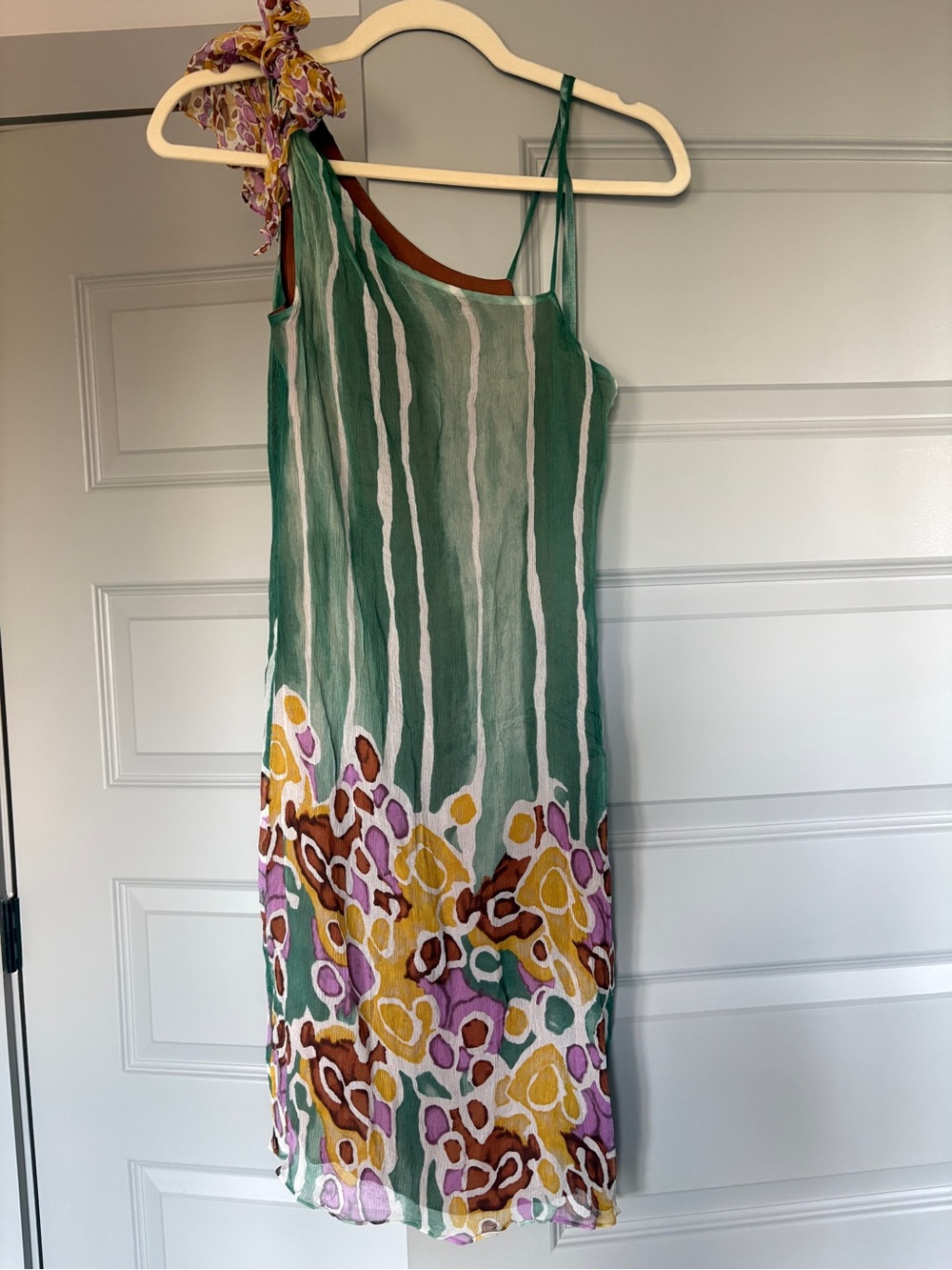 Diane Von Furstenberg Green Striped & Floral Slip Dress